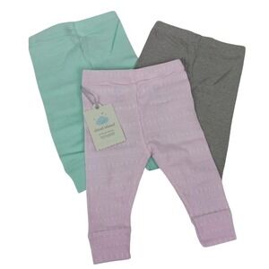 Cloud Island Baby Girl 0-3 3 Pack Leggings Set Pink Green Gray Pants 100% Cotton